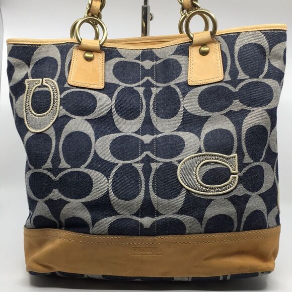 Coach Blue and Tan Tote Bag - Picture 4 of 16